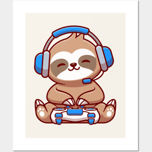 Cute Sloth Gaming Posters and Art